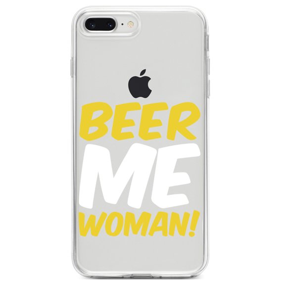 DistinctInk Clear Shockproof Hybrid Case for iPhone 7 PLUS / 8 PLUS (5.5" Screen) TPU Bumper Acrylic Back Tempered Glass Screen Protector - Beer Me Woman!