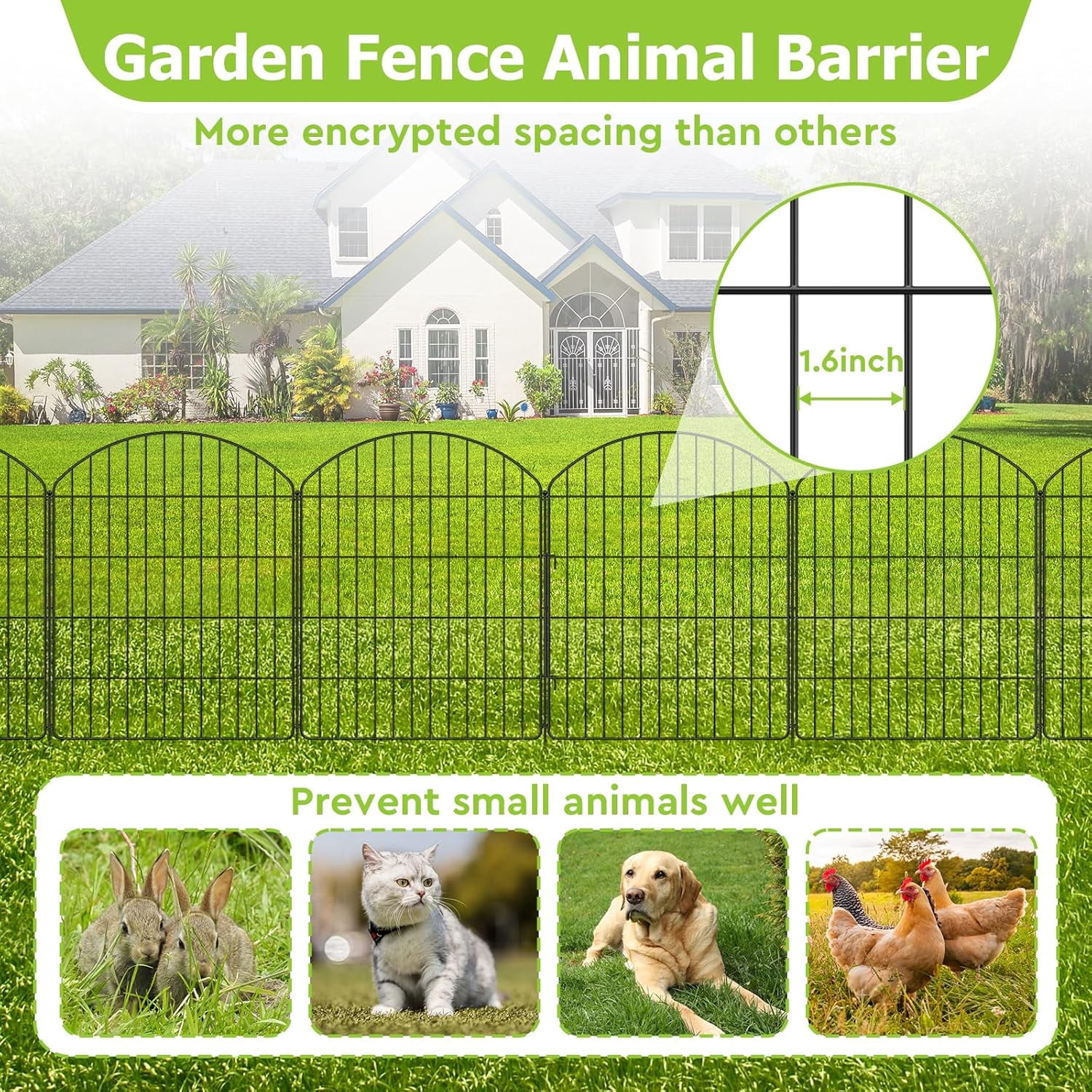 Decorative Garden Fence 5 Panels + 1 Gate, 30in H x 11.8ft L, Rustproof Metal No  Animal Barrier for Dog & Flower Edging