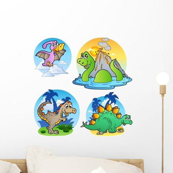 Various Cartoon Dinosaur Cut Wall Decal by Wallmonkeys Peel and Stick Graphic (18 in H x 18 in W) WM206821