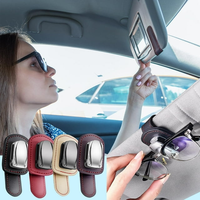Car Glasses Clip for Sun Visor - Crystal Embellished Organizer for Sunglasses, Cards & Receipts