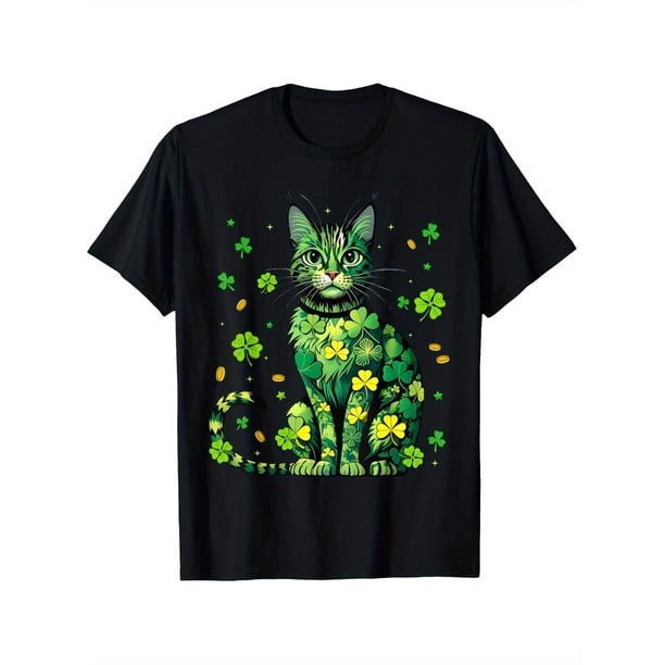 Cute Floral Cat Lover St. Patrick'S Day Women Girls T-Shirt, Suitable for All Men And Women Outdoor Short-Sleeved T-Shirts in All Seasons, Ready to Wear 100% Cotton, S-XXXL