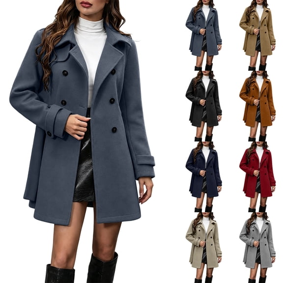 Wool Coats for Women, Women's Peacoat Double Breasted Pea Coat Mid-Length Dress Coat Warm Winter Overcoat(Dark Gray,S)