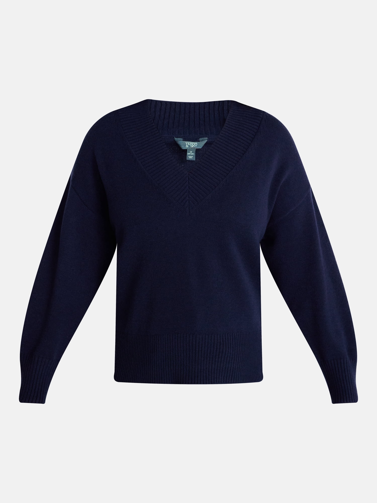 Terra & Sky Women's Plus Deep V-Neck Sweater with Long Sleeves, Midweight, Sizes 0X-5X