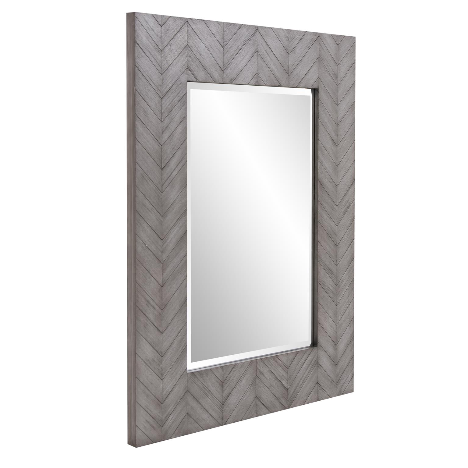 Tyler Dillon Gray Washed Rectangular Wall Mirror with Wooden Chevron Frame - 30 x 40" x 1.1/2""