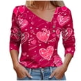 thumbnail image 2 of Women's Long Sleeve Heart Print Blouse Under $10 Casual Comfortable Collared Shirt Valentine's Day Theme Fashion Top, 2 of 5