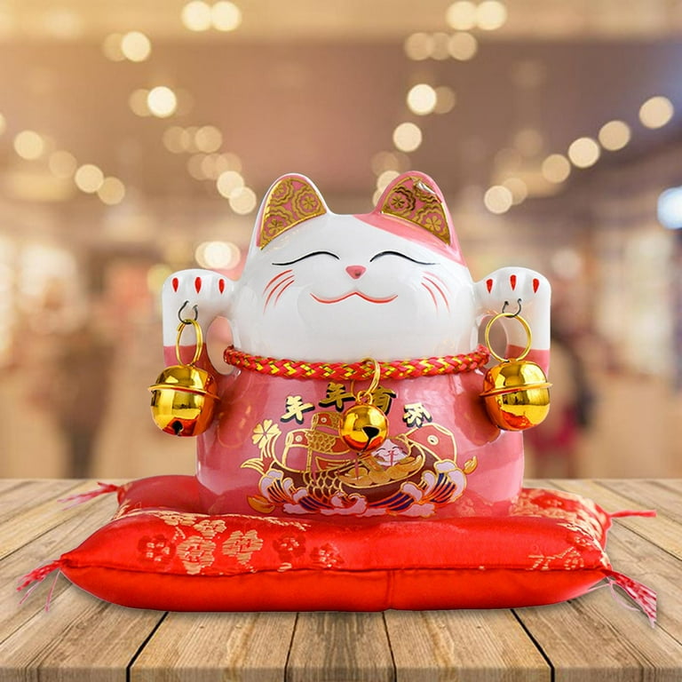 Chinese Style Lucky Cat Money Bank Decorative Craft Animal Figurine Collection Kitten Sculpture for Bar Decorations Bookshelf Tabletop Gift Pink