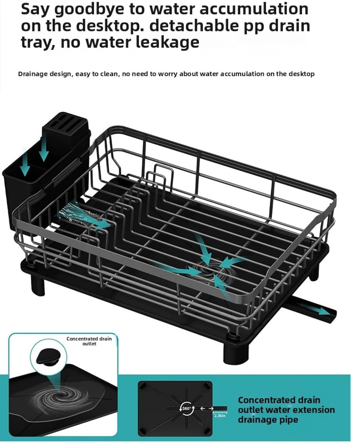 Asunby Stainless Steel Kitchen Drying Rack with Drainboard, Removable Utensil Holder and Drain Spout, Compact Counter & Sink Organizer, 12.9''W x 16.9''L