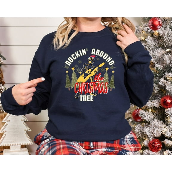Rocking Around The Christmas Tree Sweatshirt, Christmas Family Shirt, Christmas Gift, Holiday Gift, Christmas Family Matching Tee, Santa Skeleton