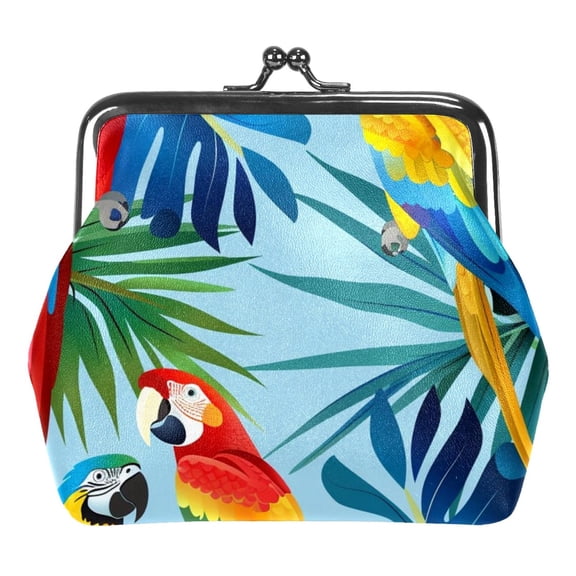 ERJLKXP Tropical Leaf Parrot Small Coin Purse & Pouchese for Women and Girls,Leather Coin Wallet Travel Essentials for Change, Keys, Lipstick