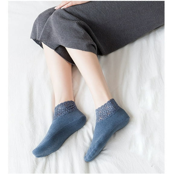 Lovskoo 2024 Slipper Socks for Women Low Cut Fashion Lace Warmer Socks Warm Woolly Non Slip Grip Stretch Socks Cute Novelty Crew Socks Blue