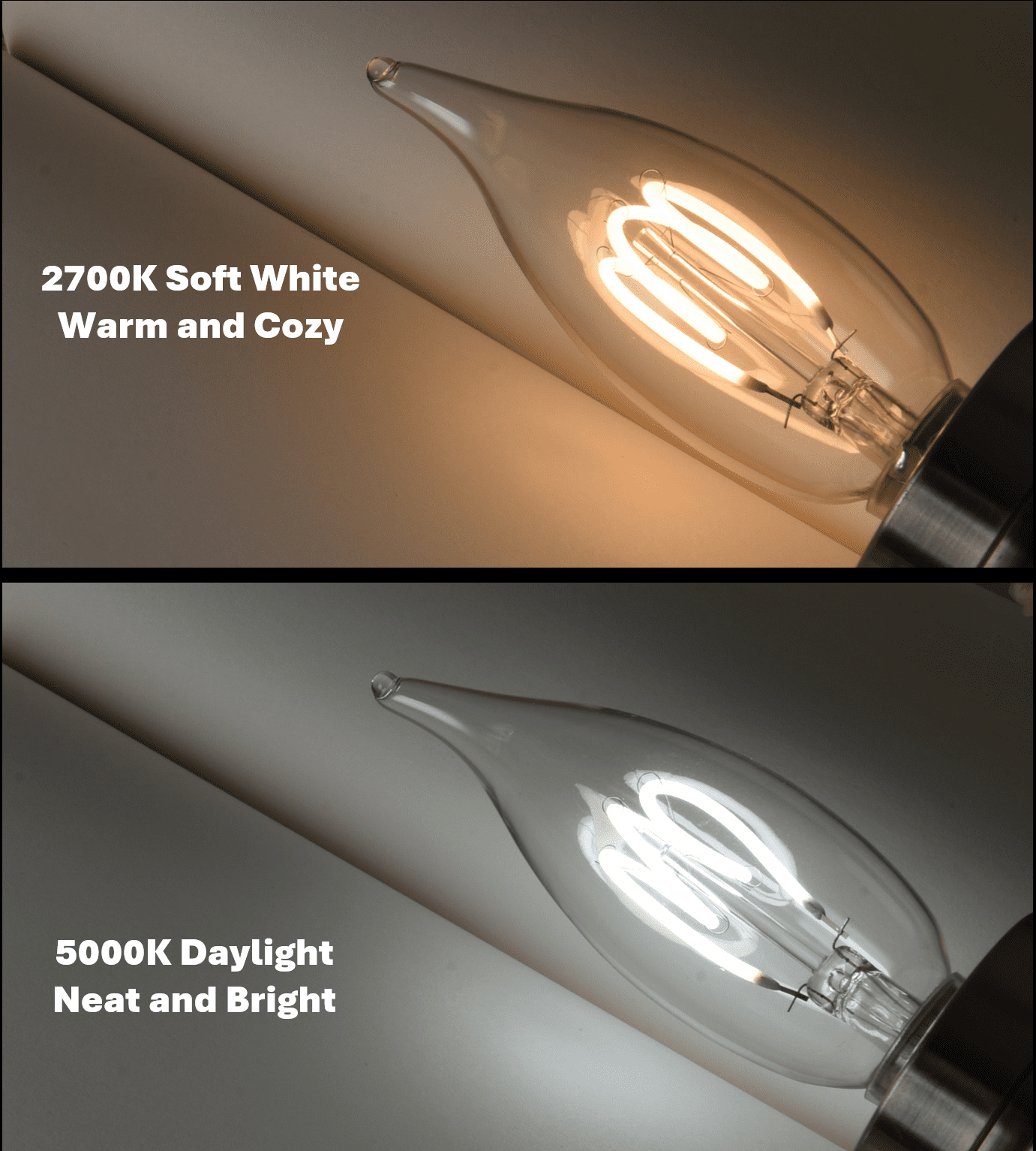 (2 pack) Better Homes & Gardens 4W (40W Equivalent) Soft White Dimmable CA10 White Filament Light Bulbs E12 Base 2 Pack