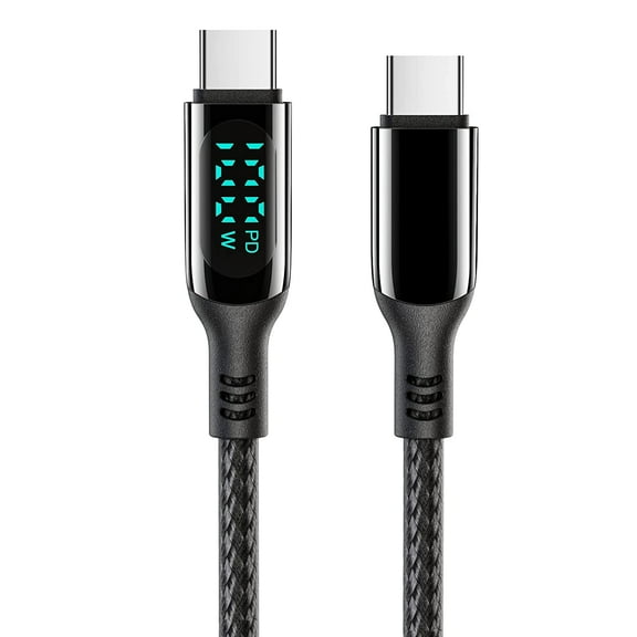 PD 100W USB C to USB C Cable, 5A Fast Charging USB C Cable with LED Display, Zinc Alloy Nylon Braided Type C Cable for iPhone 15/Pro/Plus/Pro Max, MacBook, iPad Pro/Air, Samsung S23/S22 (3.3ft)