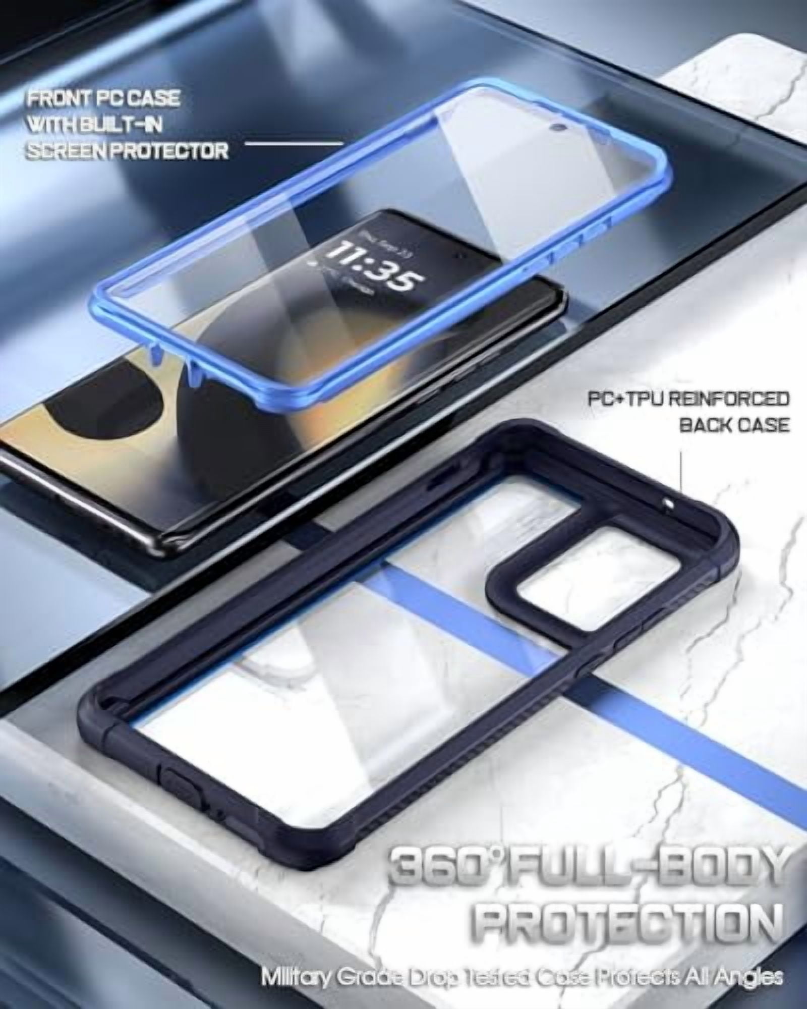 Poetic Guardian Case for Motorola Moto Edge 2024 [Not for 2023 Version], Full Body Cover with Built-in Screen Protector, Blue/Clear
