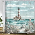 thumbnail image 2 of Nautical Lighthouse Shower Curtain - Coastal Ocean Seascape Bathroom Decor, Sailboat Beach Blue Teal Waterproof Polyester with Hooks, Machine Washable 70x70 Inches, 2 of 3