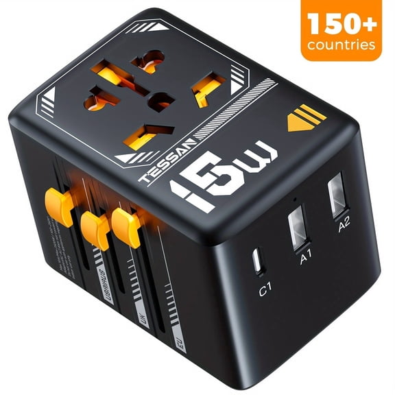 TESSAN Universal Travel Plug Adapter Worldwide, 2500W Power Plug, Black