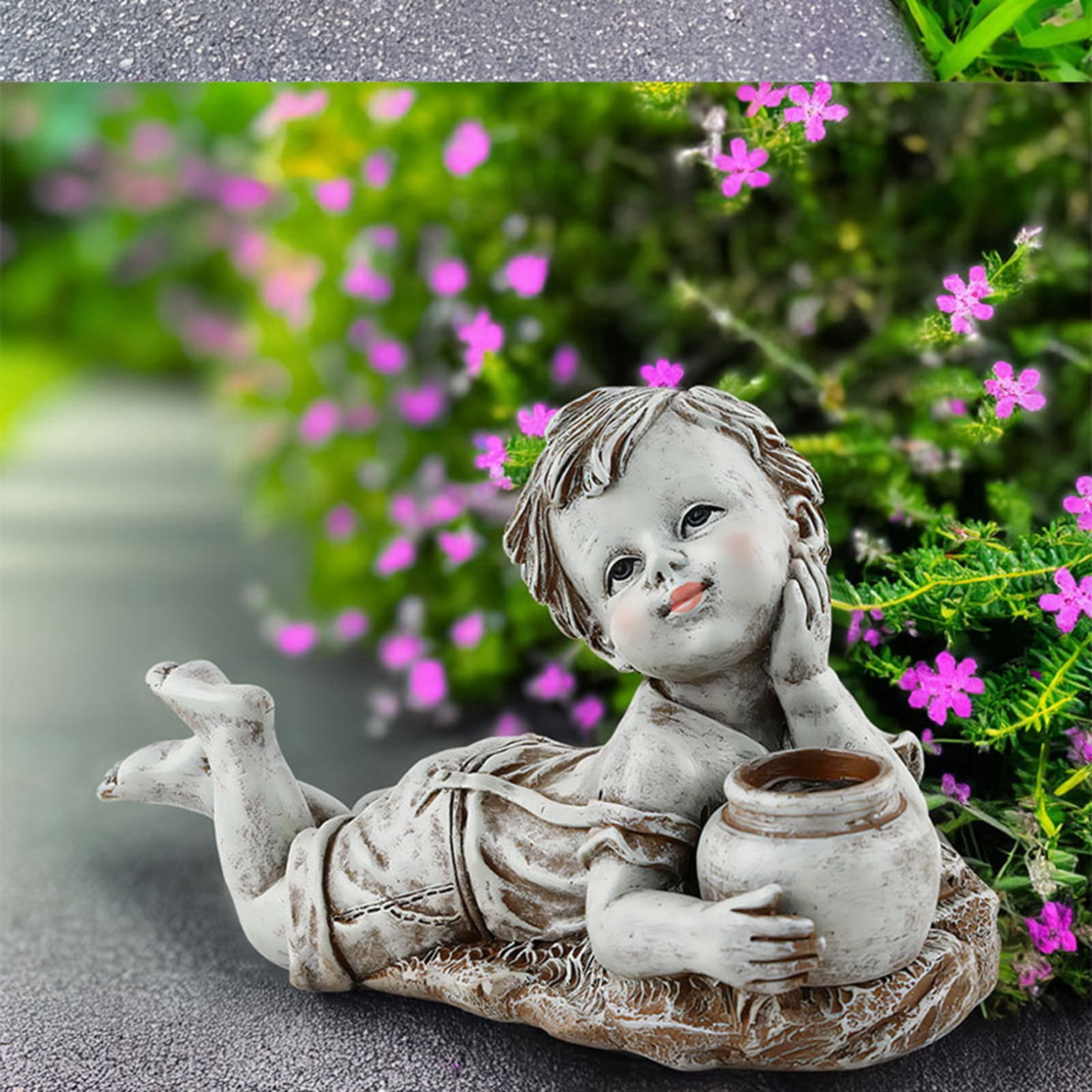 Garden Children Sculptures, Solar-Powered Outdoor Statues with Firefly Jar, Resin Boy and Girl Statues for Yard, Patio, Lawn, Whimsical Garden Decor, Solar Lighted Figurines(Boy)