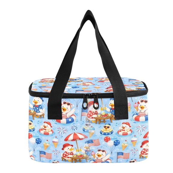 6L Insulated Lunch Bag Square Handheld Cooler Tote Patriotic Summer Ducks Design Reusable Thermal Bag with Polyester & Aluminum Lining for Work Picnic Travel