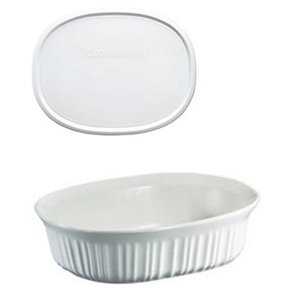 FS12 French White 1.5qt/1.4L Oval Ceramic Casserole Dish and F-12-PC 1.5qt French White Plastic Lid