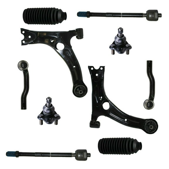 10 Pc Suspension Kit Lower Control Arms Left & Right Side, Rack & Pinion Bellow Boot, Inner & Outer Tie Rod End, Ball Joints