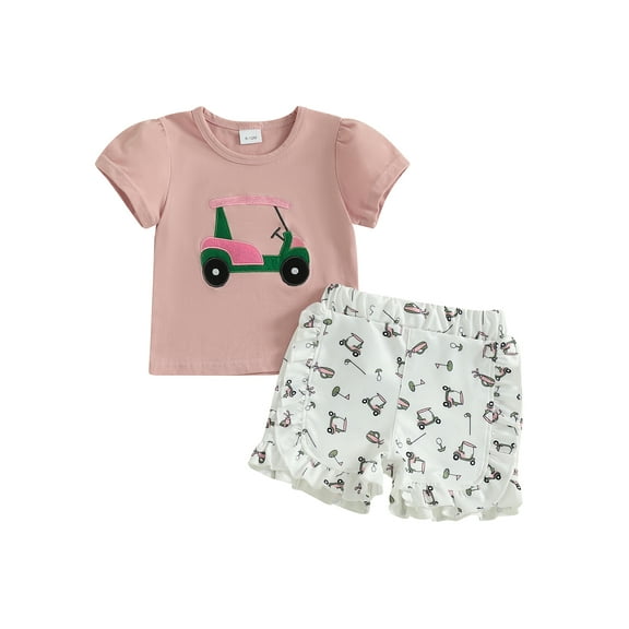 BemeyourBBs Toddler Girls Summer Outfit Golf Print Embroidery T-Shirt and Shorts