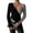 Black, variant on Women's Color-Block V-Neck Knit Top, Long Sleeve Ribbed Sweater, Elegant Asymmetrical Contrast Wrap Shirt, Slim Fit Modern Pullover