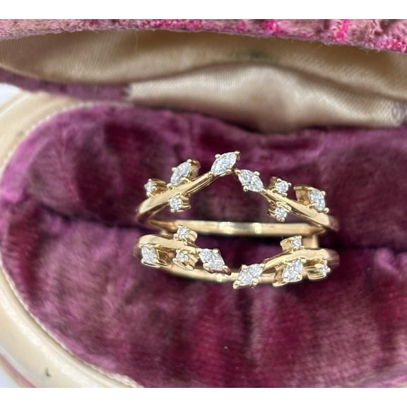 Bluebell Jewels 14K Yellow Gold Finish Ring Guard Ring Wrap Ring Enhancer CZ Marquise Floral Branches