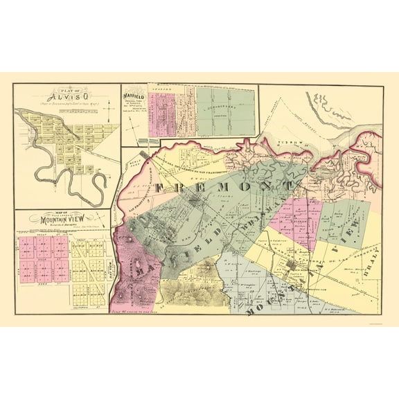 Historic County Map - Fremont County California - Thompson 1876 - Vintage Wall Art