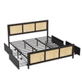 thumbnail image 3 of Boho Cane Design Rattan Platform Bed Frame with LED Headboard – King Size, 4 Large Storage Drawers, Sturdy Metal Slats, Noise-Free, No Box Spring Needed, Easy Assembly – Headboard & Footboard, 3 of 6