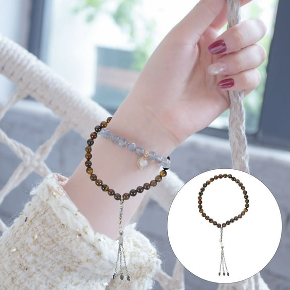 WHAMVOX Khaki Agate Male Bracelet for Decor with Exquisite Workmanship Ideal for Parties and Everyday Wear 8.5 inches