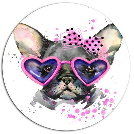 Design Art 'Cute Dog with Pink Glasses' Oil Painting Print on