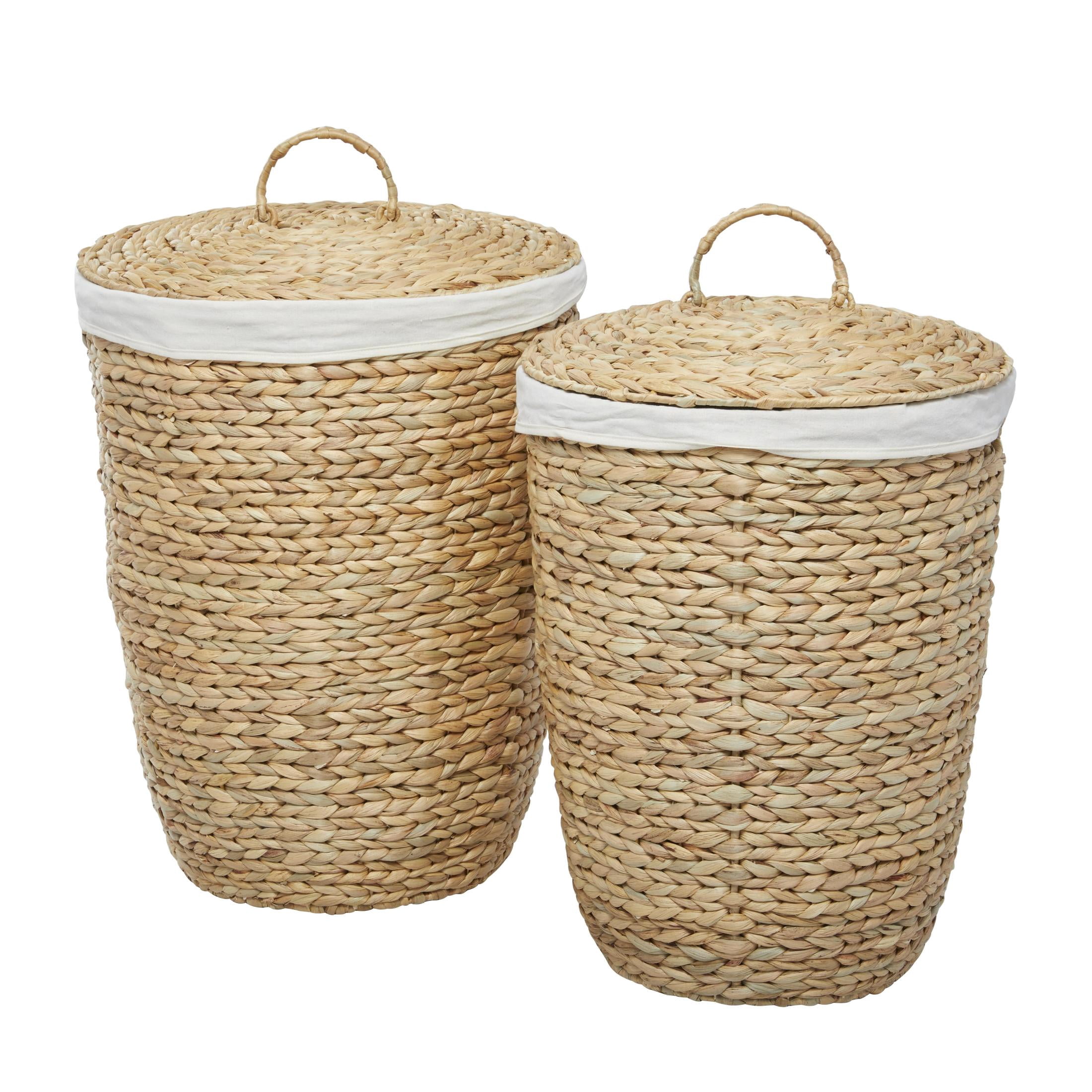 CosmoLiving by Cosmopolitan 23", 25"H Light Brown Seagrass Handmade Storage Basket with Liner and Matching Tops, 2-Pieces
