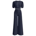 thumbnail image 5 of Plus Size Two Piece of Outfits for Womens Summer Solid Color Fashionable Casual Temperament Elegant Short Top Long Pants Set Two-piece Set, 5 of 7