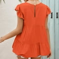 thumbnail image 4 of T-shirt pour Femme Été en Dentelle à Col Rond Manches Courtes à Col Rond Haut Décontracté Ample, Orange, G, 4 of 6