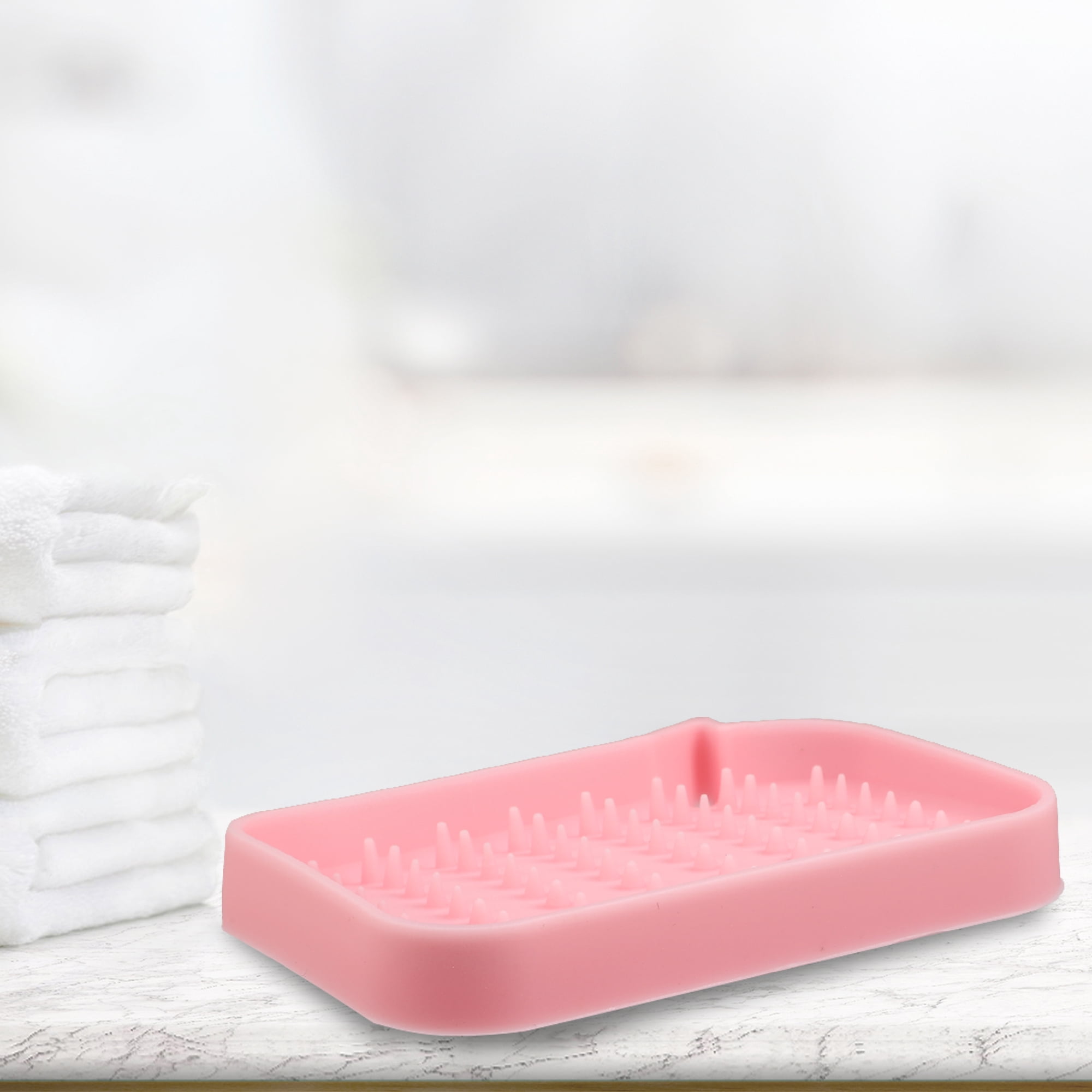 Unique Bargains Soap Dish Soap Cleaning Storage for Bathroom Kitchen Silicone Pink 2 Pcs