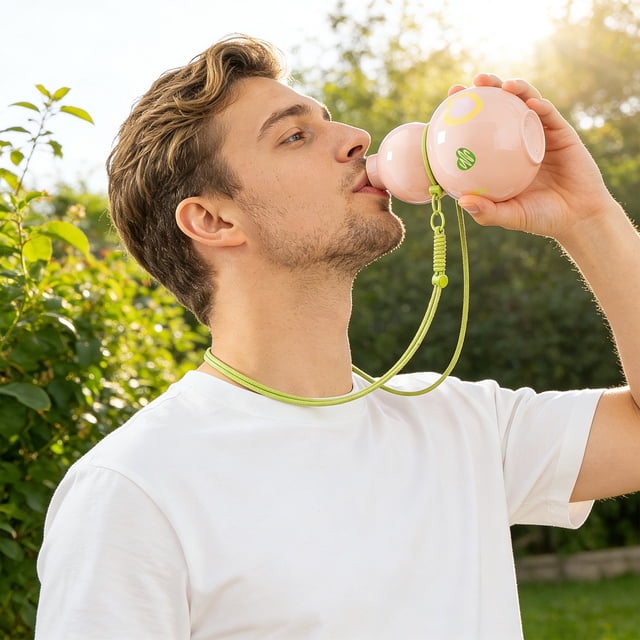 Linnome 880ml Gourd Water Bottle with Adjustable Strap Food Grade for Sports 7.9x4.4x4.4in Pink