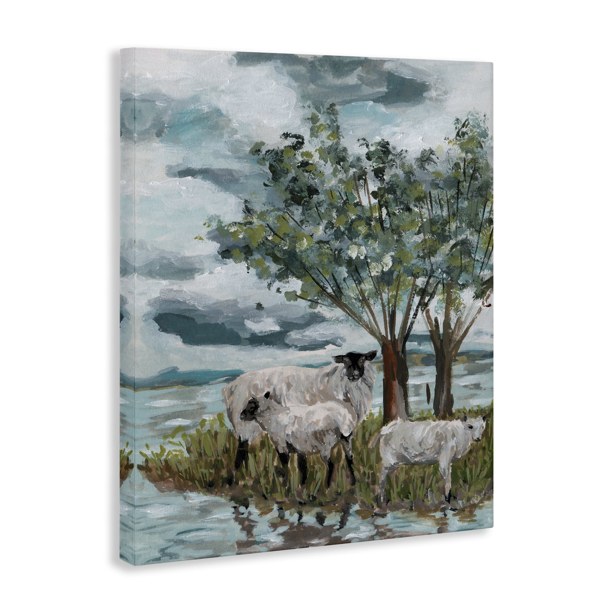 Stupell Industries Traditional Sheep Scene Landscape Painting Gallery Wrapped Canvas Art Print Wall Art, 30 x 40