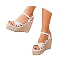 thumbnail image 3 of IWRICH Women's Espadrilles Wedge Platform Sandals Braided Ankle Strap Open Toe Heels Beach Sandals Summer Shoes White 9.5, 3 of 9