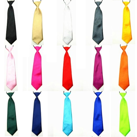 15 PCS Boy Baby Kid Solid Satin Pre-tie Elastic Necktie School Party Wedding Tie