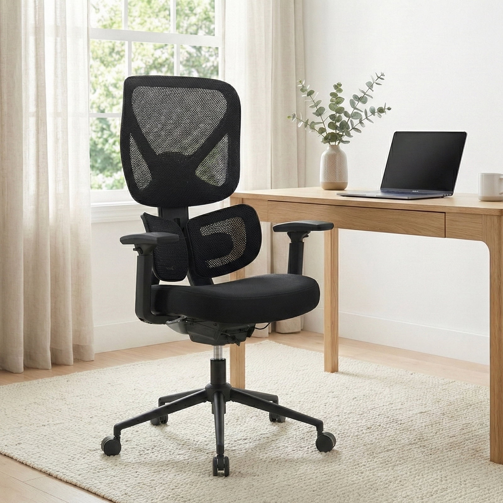 Nouhaus Ergo Morph Black Mesh Ergonomic High Back Office Chair with 2-Zone Lumbar Support for Home Office & Gaming
