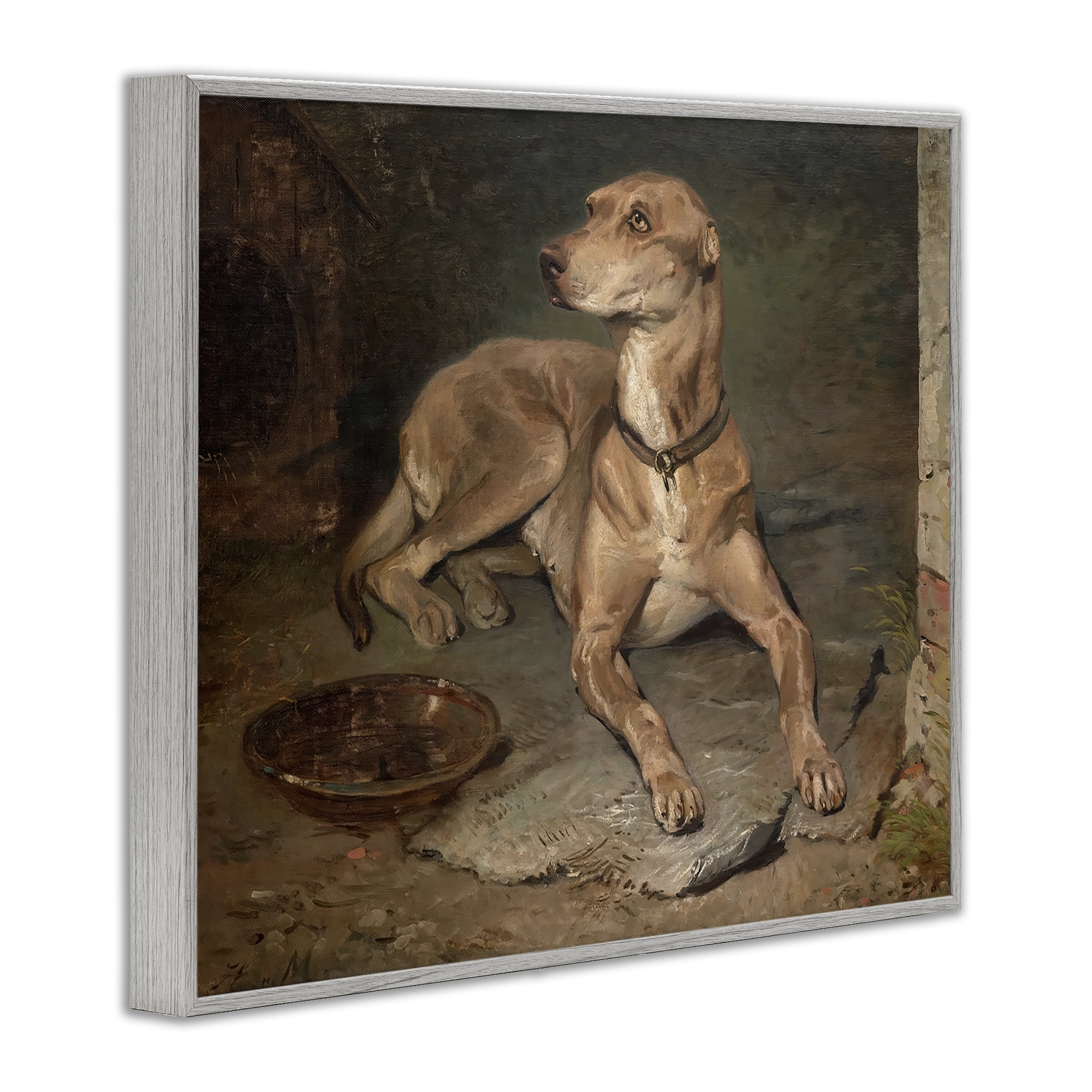 Stupell Industries Historical Dog & Bowl Gray Framed Giclee Art, design by Lil' Rue