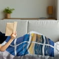 thumbnail image 3 of Landscape Soft Flannel Fleece Blanket, Sunset on the Sea Scenery from Window with Open Curtains Horizon Silence Relaxing, Cozy Plush for Indoor and Outdoor Use, 60" x 80", Blue White, by Ambesonne, 3 of 5