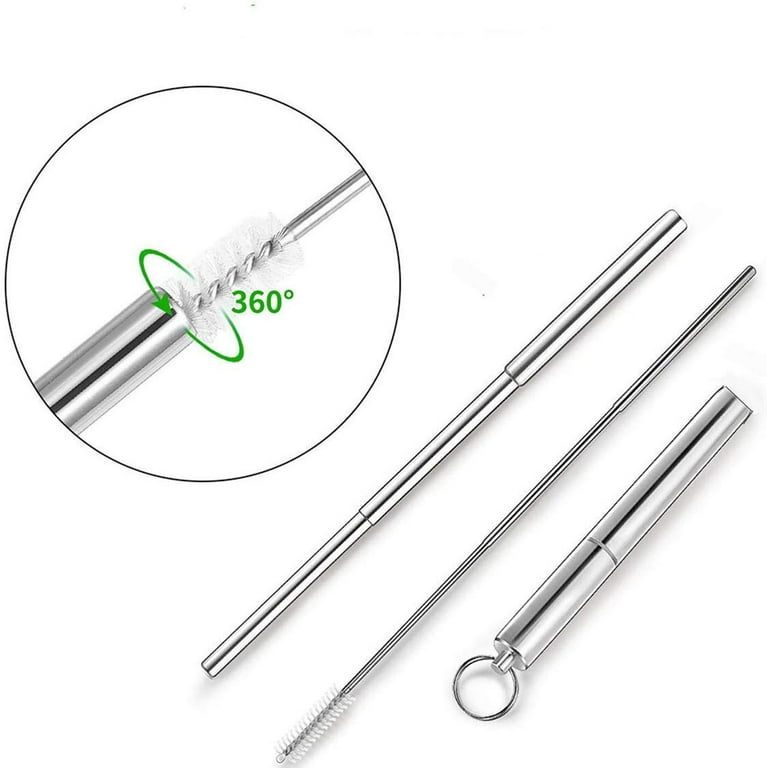 2 Pack Reusable Metal Straws Collapsible Stainless Steel Drinking