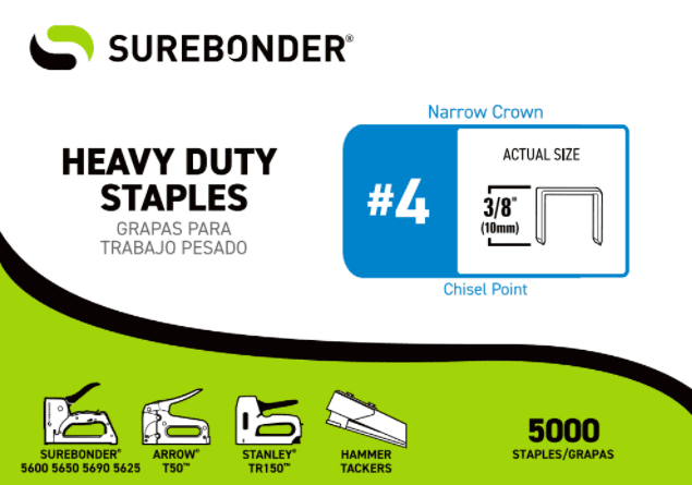 Surebonder Heavy Duty Narrow Crown Staples - 3/8' - 5000 ct