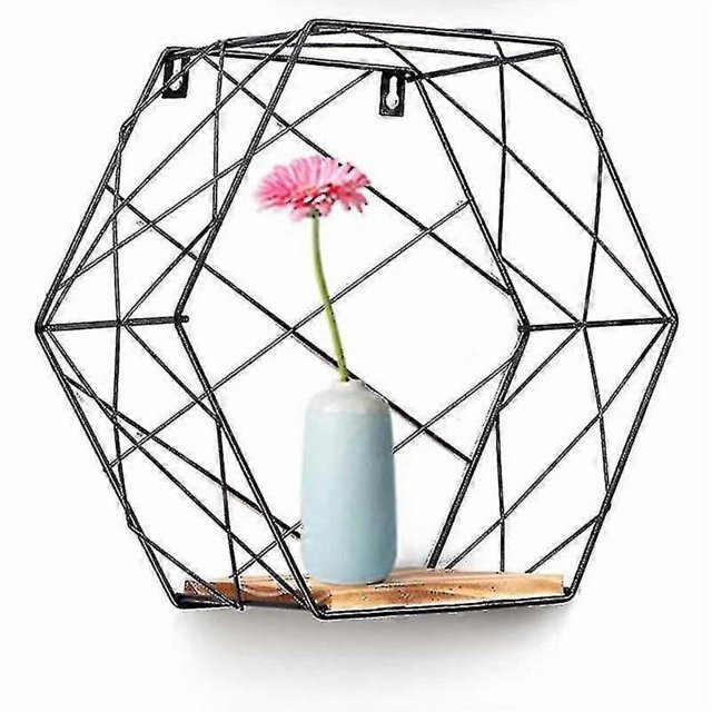 Set Of 3 Made Of Wood And Metal Hexagon Wall Shelf Hanging Shelf Floating Shelf Bathroom Shelf Decorative Shelves With Boards, For Kitchen Shelf, Bath