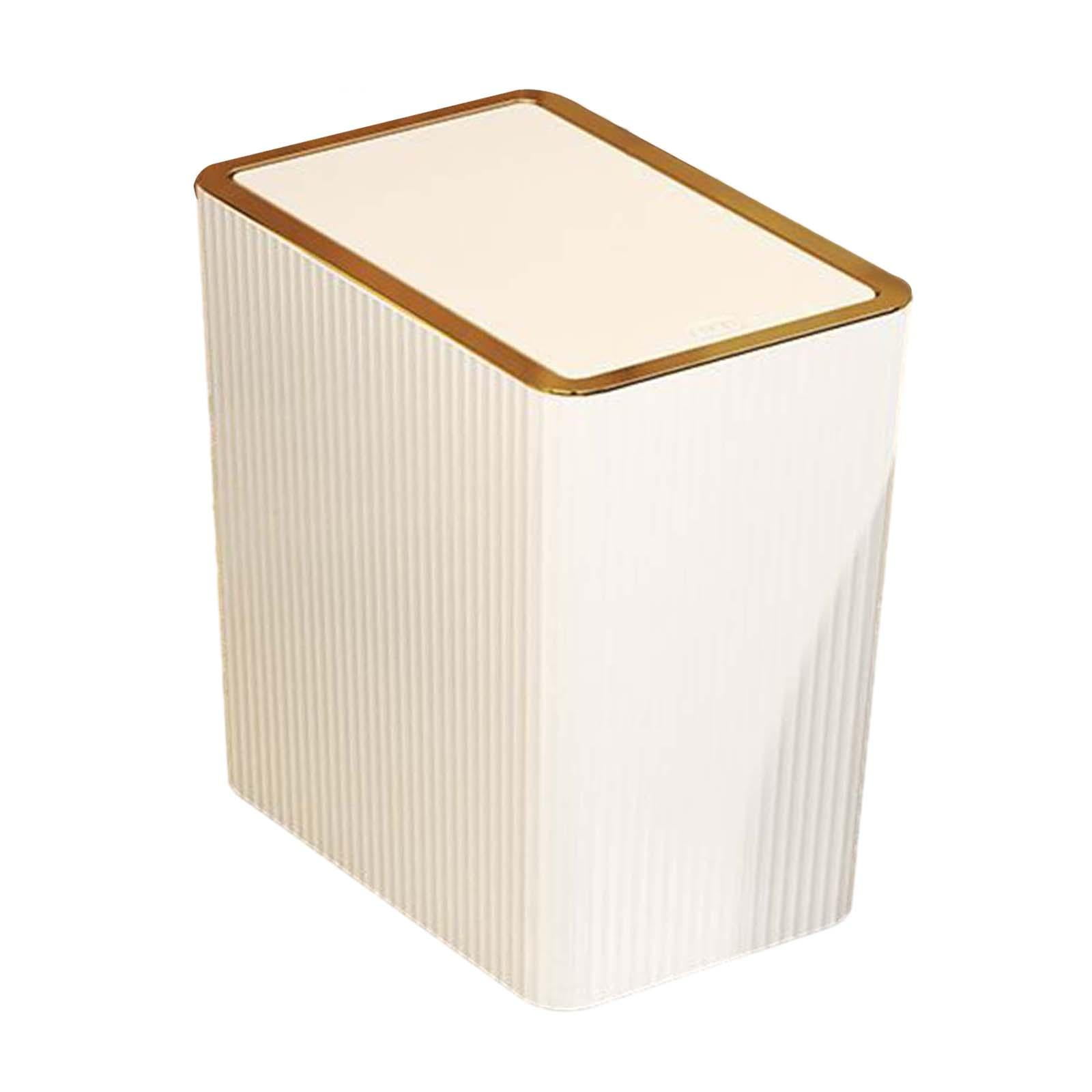 Kitchen Wastebasket with Press Type Lid Narrow Garbage Can, Paper Basket Organizer, Bathroom Trash Can with Lids for Study 12L White