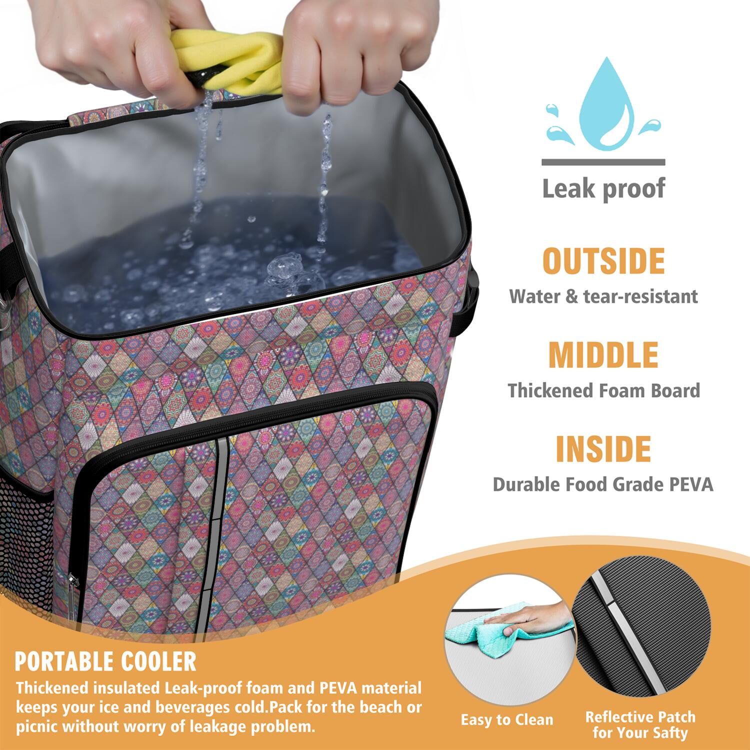 Travel Cooler Bag - Boho Bohemia Flower Camping Beer Cooler Backpack with Bottle Opener- Waterproof Insulated Picnic Backpacks - Cooler Bag for Beach
