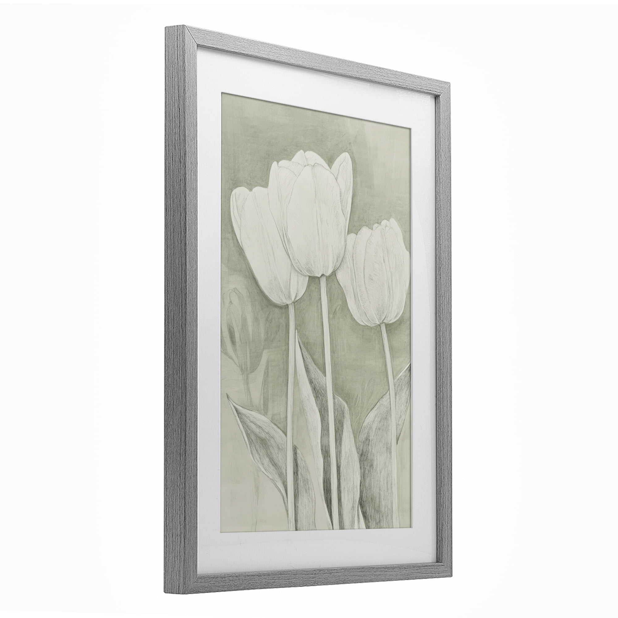 Stupell Industries Faded Tulips Pencil Sketch Gray Framed Print Under Glass, design by Petal Prints Design