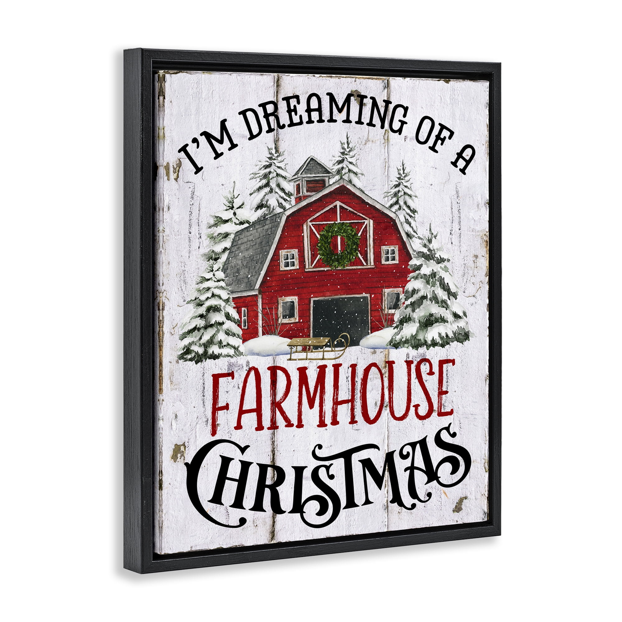 Stupell Industries Farmhouse Christmas Dreaming Holiday Painting Black Floater Framed Canvas Art Prints Wall Art, 17 x 21