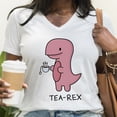 thumbnail image 5 of Camiseta divertida con estampado de dinosaurio Tea-rex para mujer, camisetas casuales de verano de manga corta, camisetas con cuello en V con estampado de dinosaurio lindo, 5 of 5