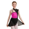 thumbnail image 2 of Doomiva Kids Girls Mock Neck Cutout Back Lyrical Modern Ballet Dance Dress Gymnastics Leotard Wrap Skirt Dancewear Hot Pink 14, 2 of 7